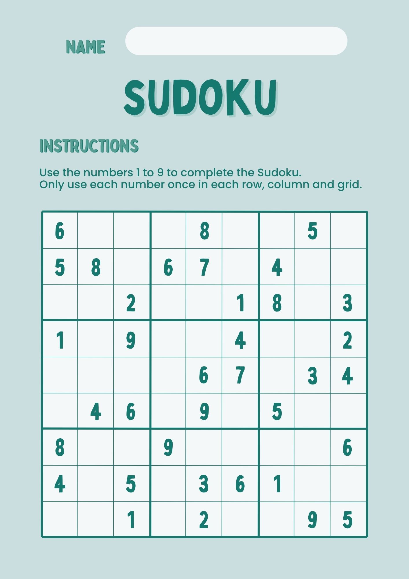 Fun Green Sudoku Challenge Worksheet