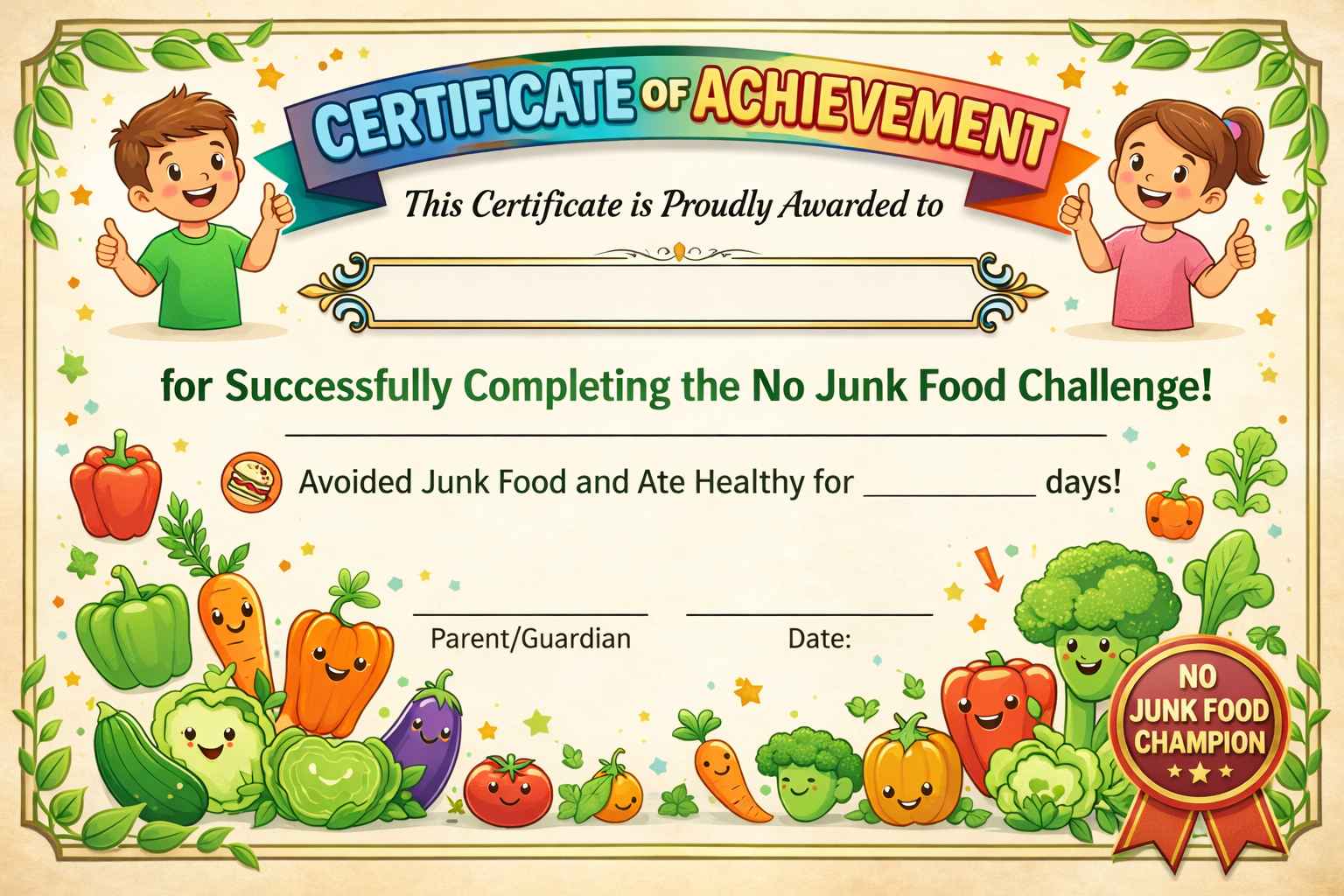 No Junk Food Certificate_universepdf
